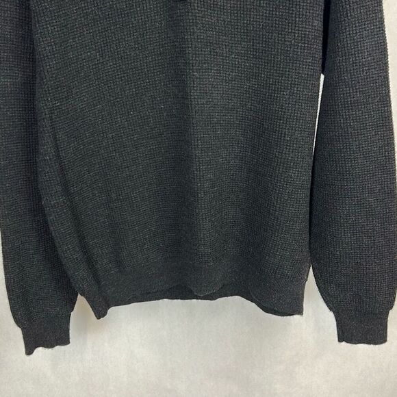 Orvis Black Button Mockneck Sweater 100% Wool Mens Sz Large Leather Trim Knit - Picture 3 of 10